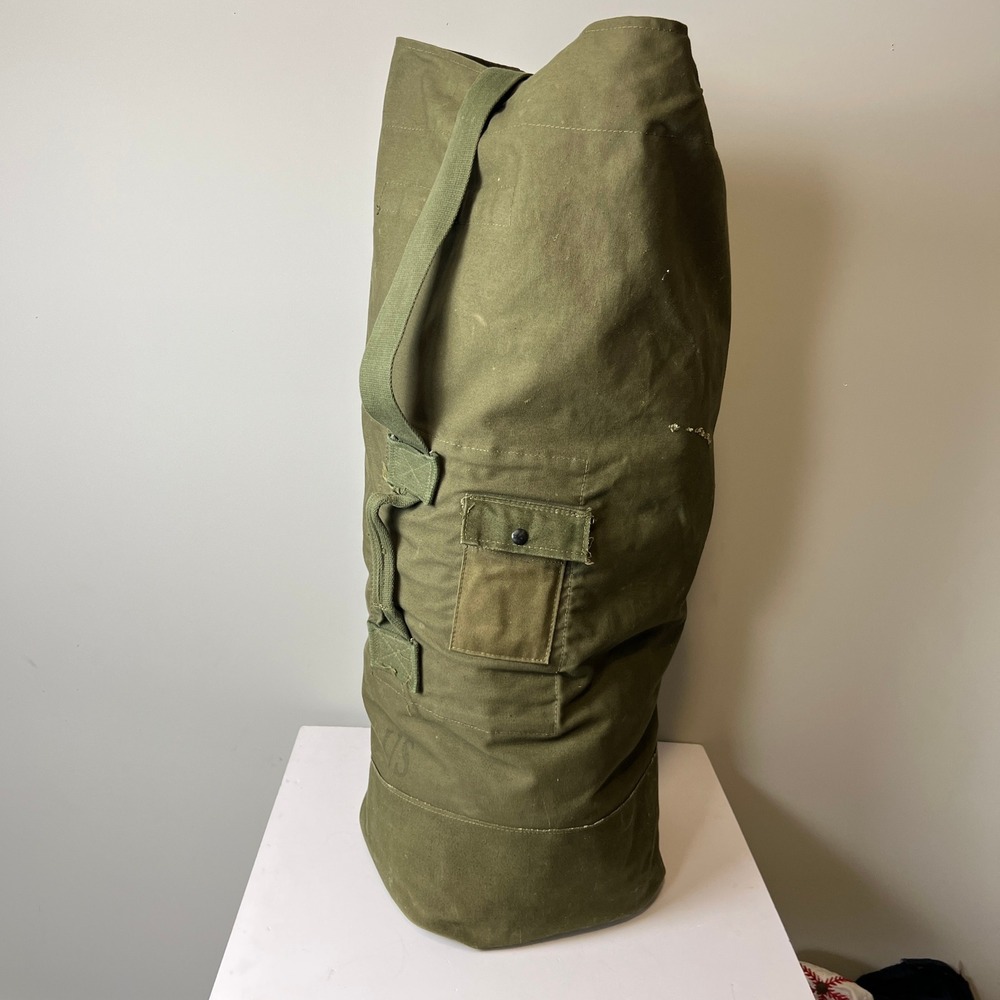 US Military Duffel Bag L Olive Drab Canvas Vintage Sea Bag Travel Gear Laundry